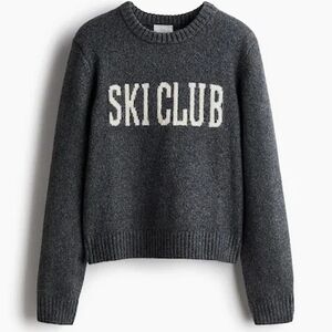 H&M Ski Club Sweater Medium Grey Knit Wool Blend Après Ski Pullover